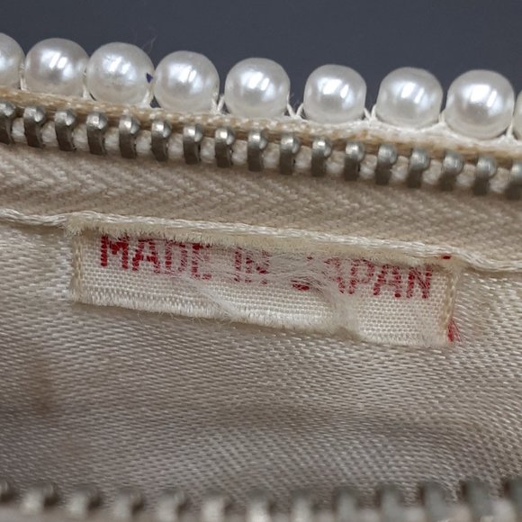 Vintage Beaded Clutch with Strap the Front has a Scallop Design Made in Japan - Picture 10 of 12